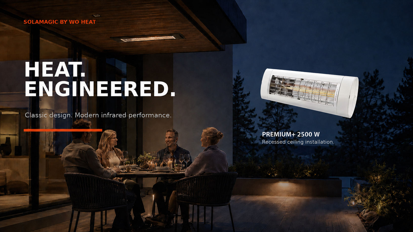 Solamagic by WO HEAT – Heat Engineered, Premium+ 2500 W i exklusiv utomhusmiljö